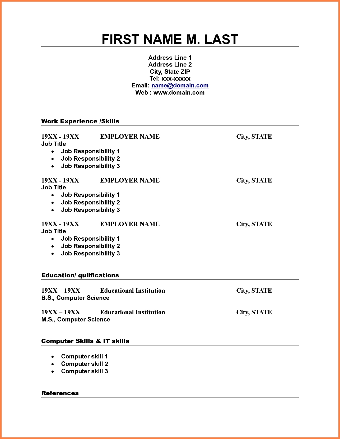 Free Printable Fill In The Blank Resume Templates Free Printable A To Z