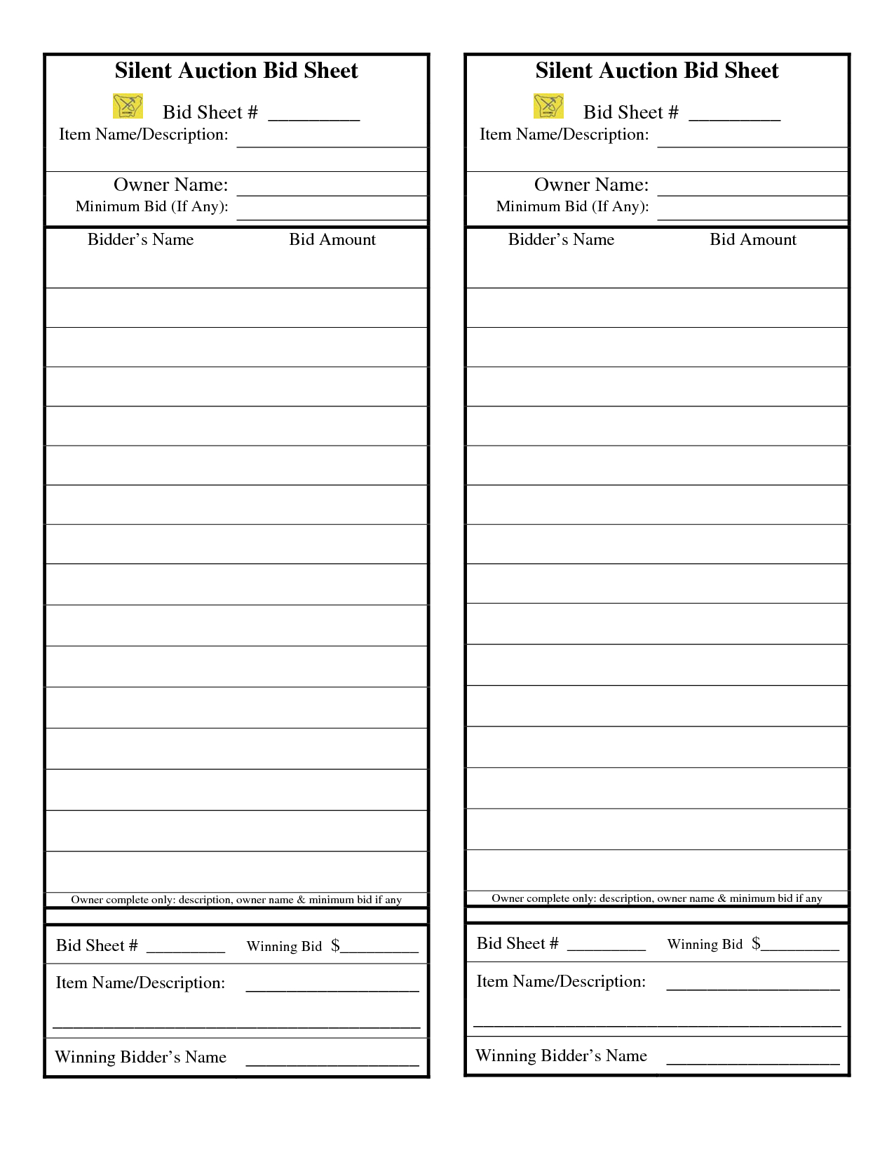 24 Awesome Sample Silent Auction Bid Sheet Images | Silent Auction - Free Printable Silent Auction Bid Sheets