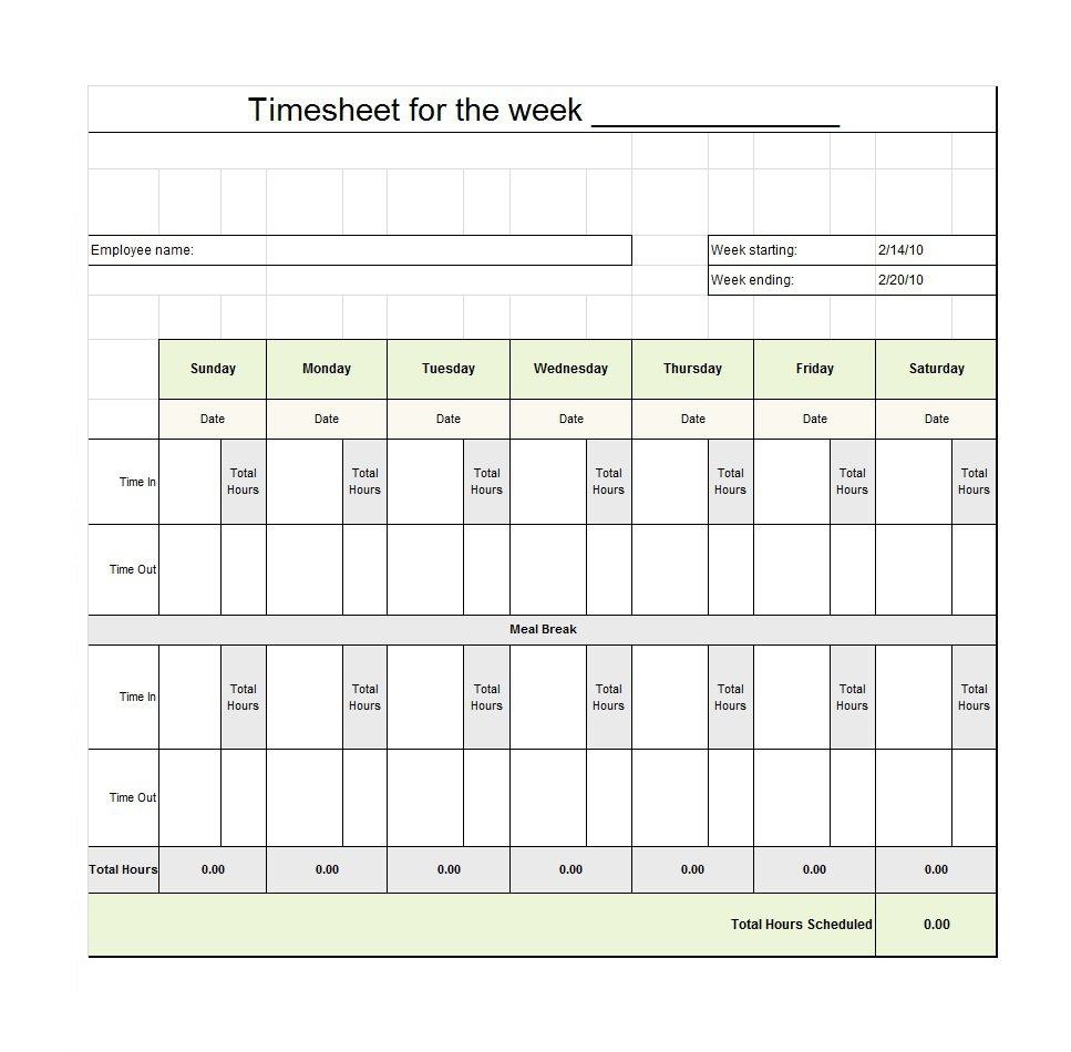 40 Free Timesheet / Time Card Templates ᐅ Template Lab - Free Printable Time Sheets Forms