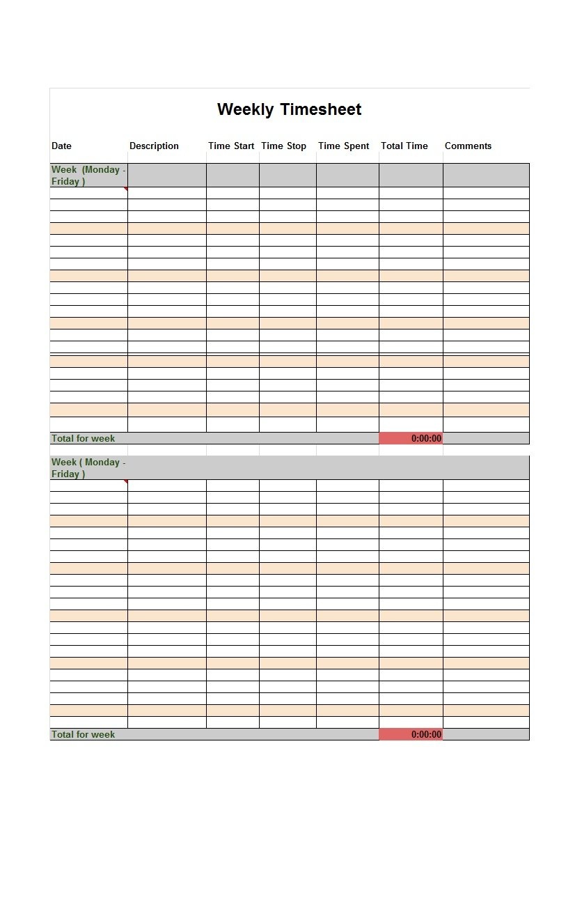 40 Free Timesheet / Time Card Templates ᐅ Template Lab - Free Printable Time Sheets Forms