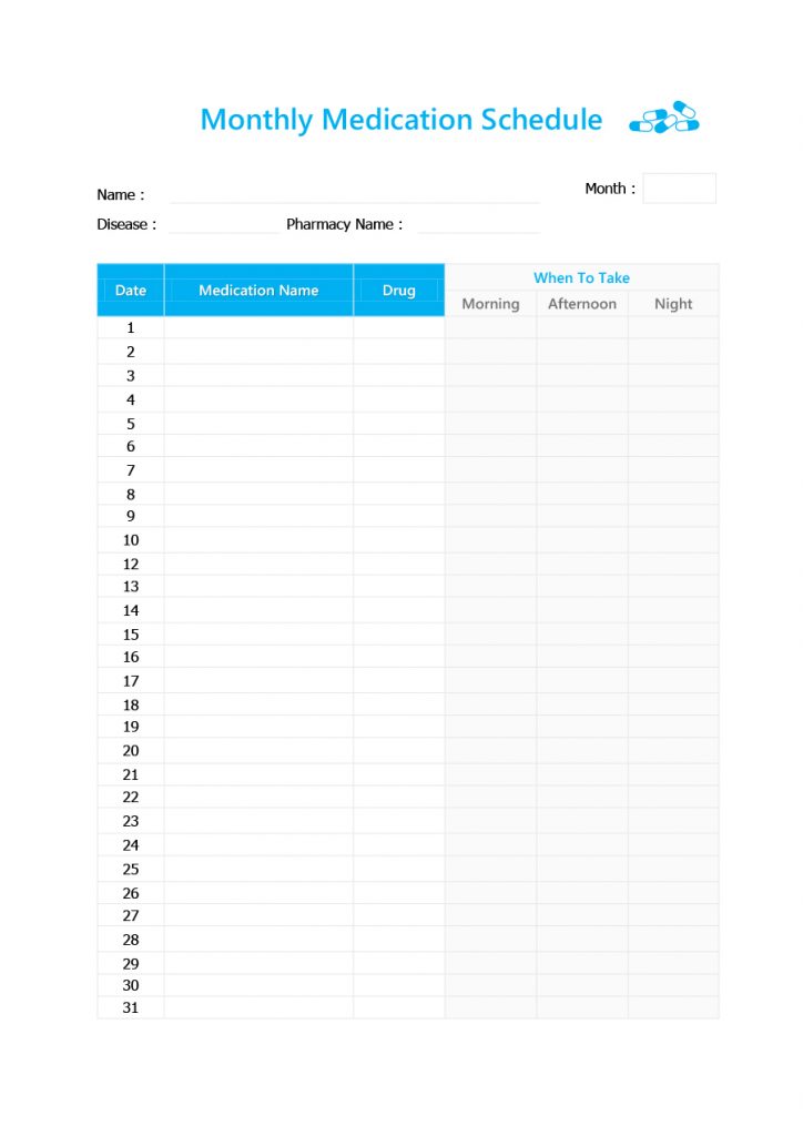 40 Great Medication Schedule Templates (+Medication Calendars ...