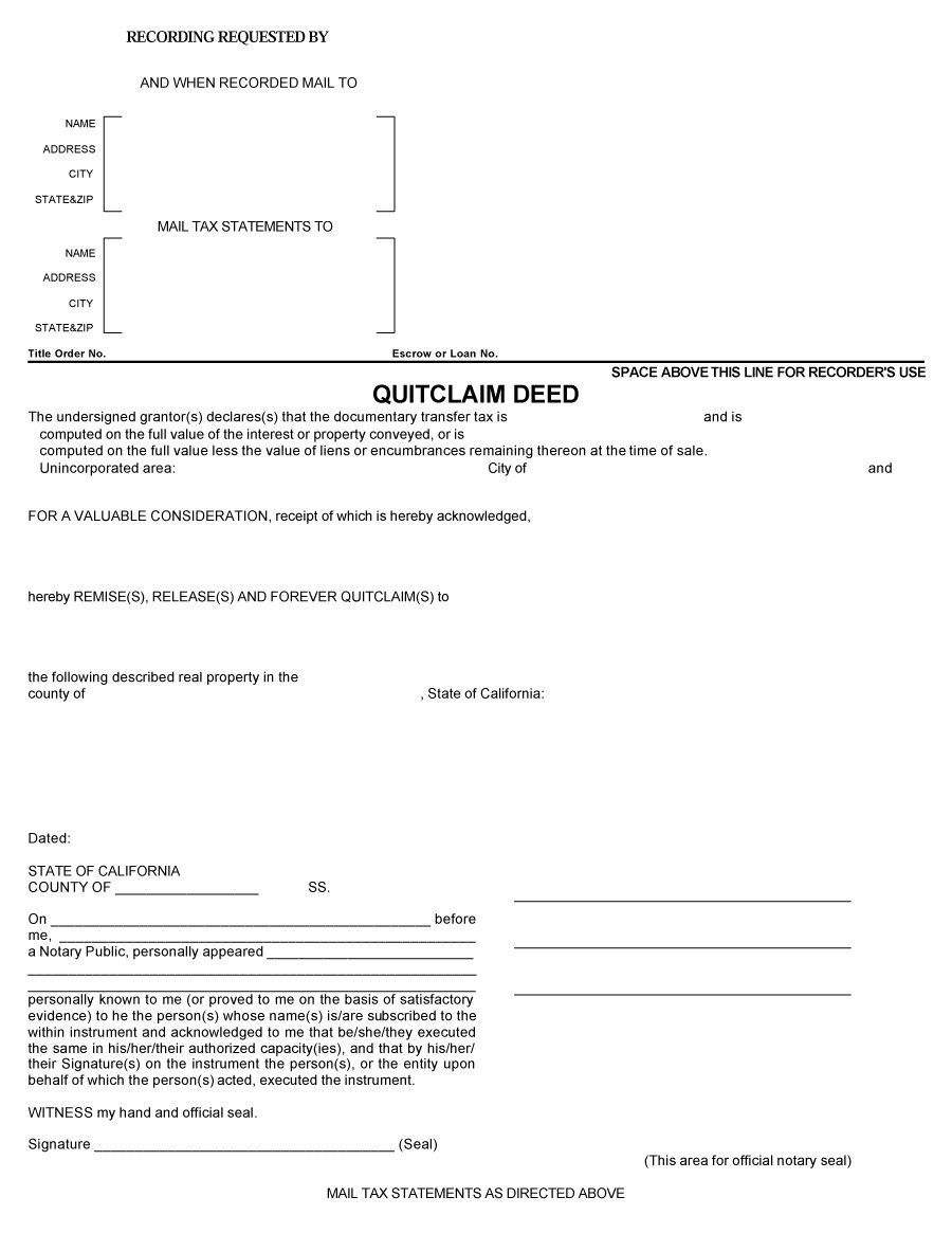 46 Free Quit Claim Deed Forms &amp;amp; Templates ᐅ Template Lab - Free Printable Quit Claim Deed Washington State Form