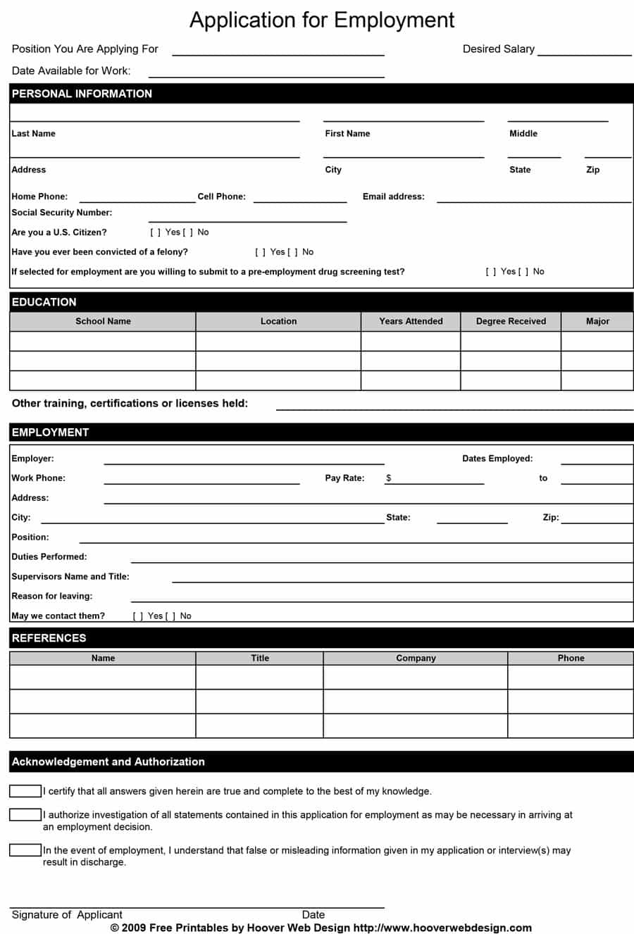 50 Free Employment / Job Application Form Templates [Printable] ᐅ - Free Online Printable Applications