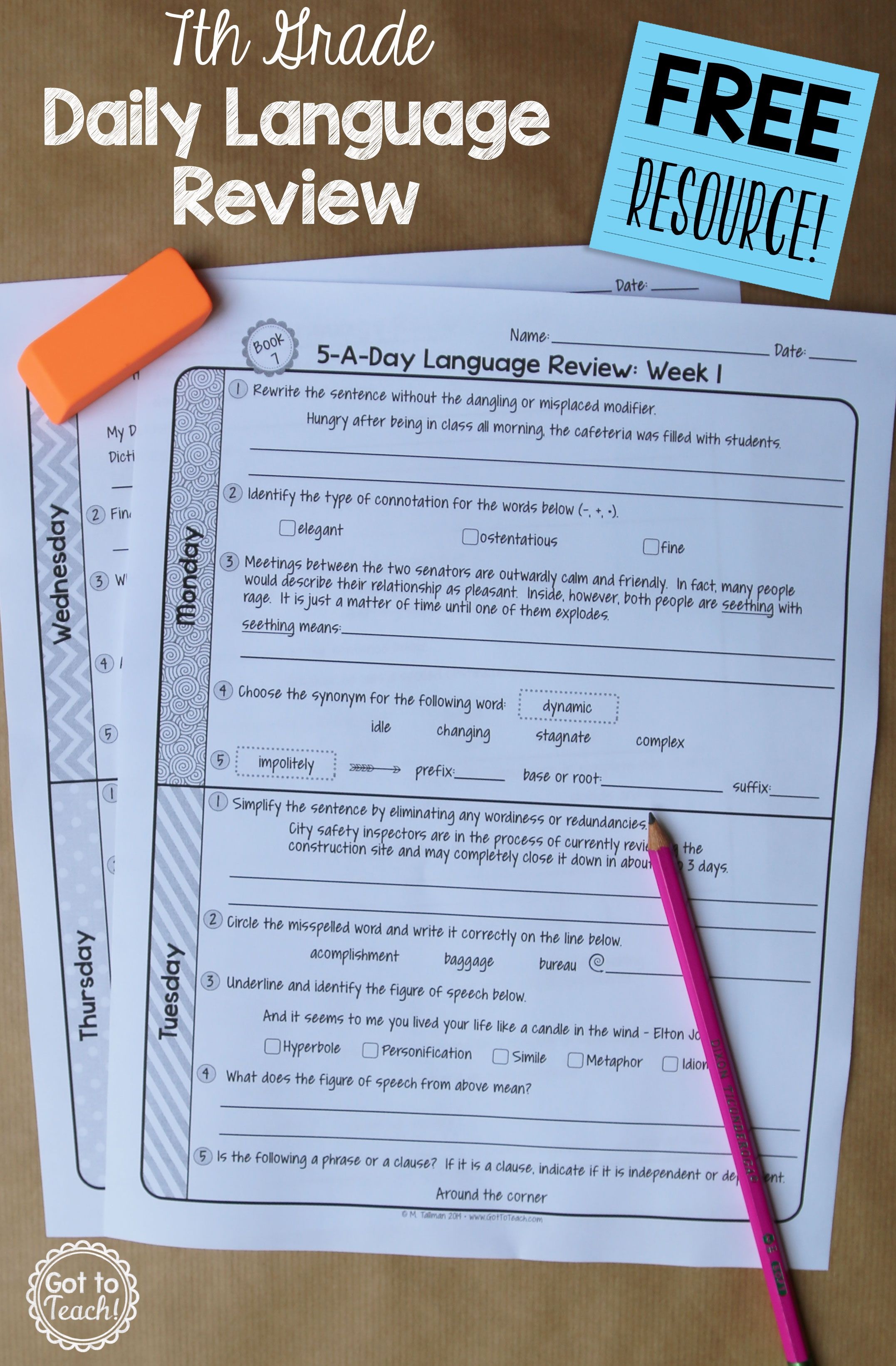 7Th Grade Daily Language Review - 1 Week Free | Middleschoolmaestros - Daily Language Review Grade 5 Free Printable
