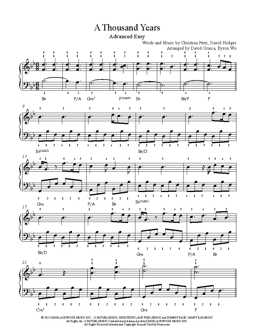 A Thousand Yearschristina Perri Piano Sheet Music | Advanced Level - Free Piano Sheet Music Online Printable Popular Songs