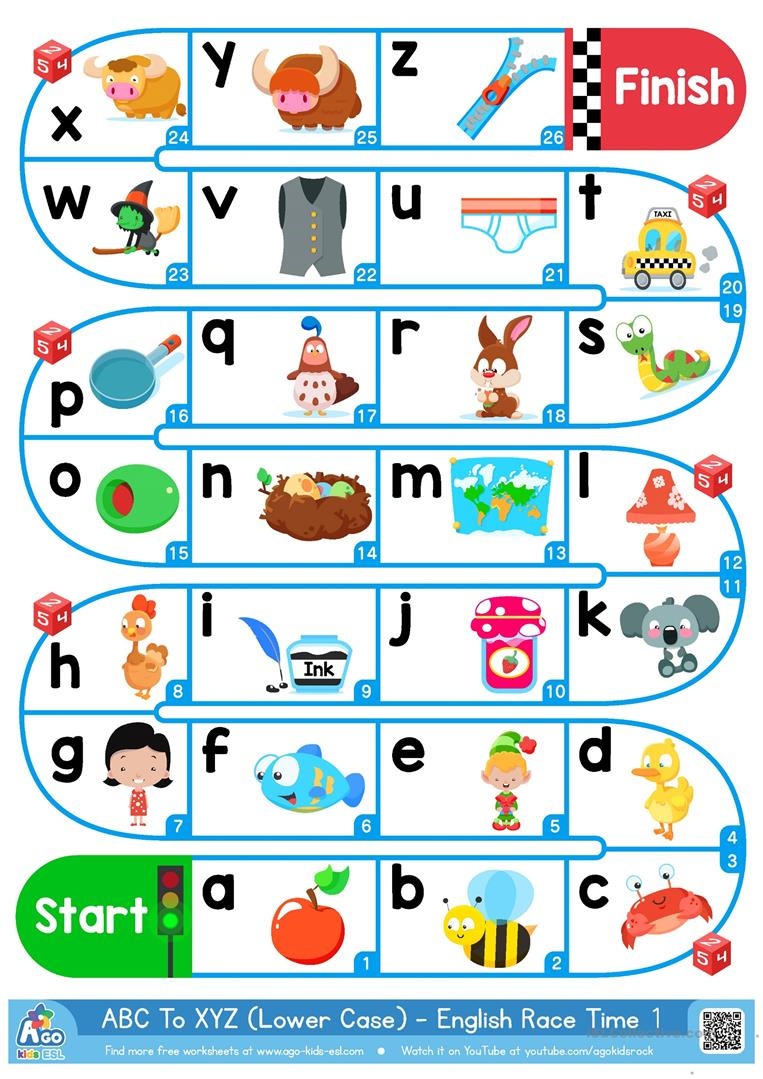 A-Z Lower Case Alphabet - Esl Board Game Worksheet - Free Esl - Free Printable Alphabet Board Games