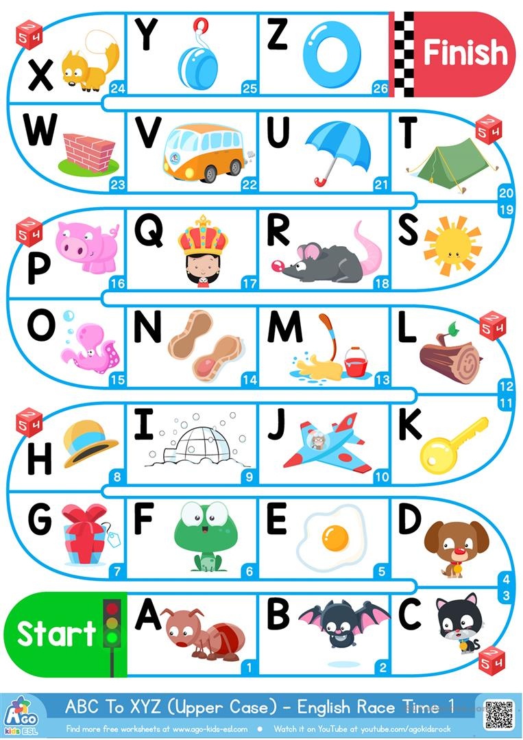 A-Z Upper Case Alphabet - Esl Board Game Worksheet - Free Esl - Free Printable Alphabet Board Games