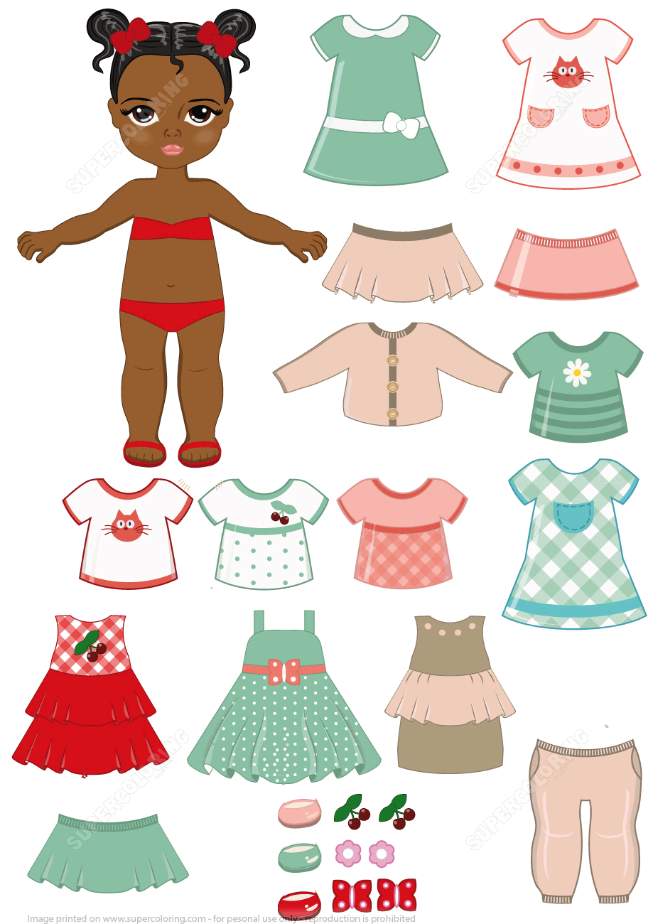 African-American Girl Child Paper Doll With Clothing Set From Dress - Free Printable Dress Up Paper Dolls
