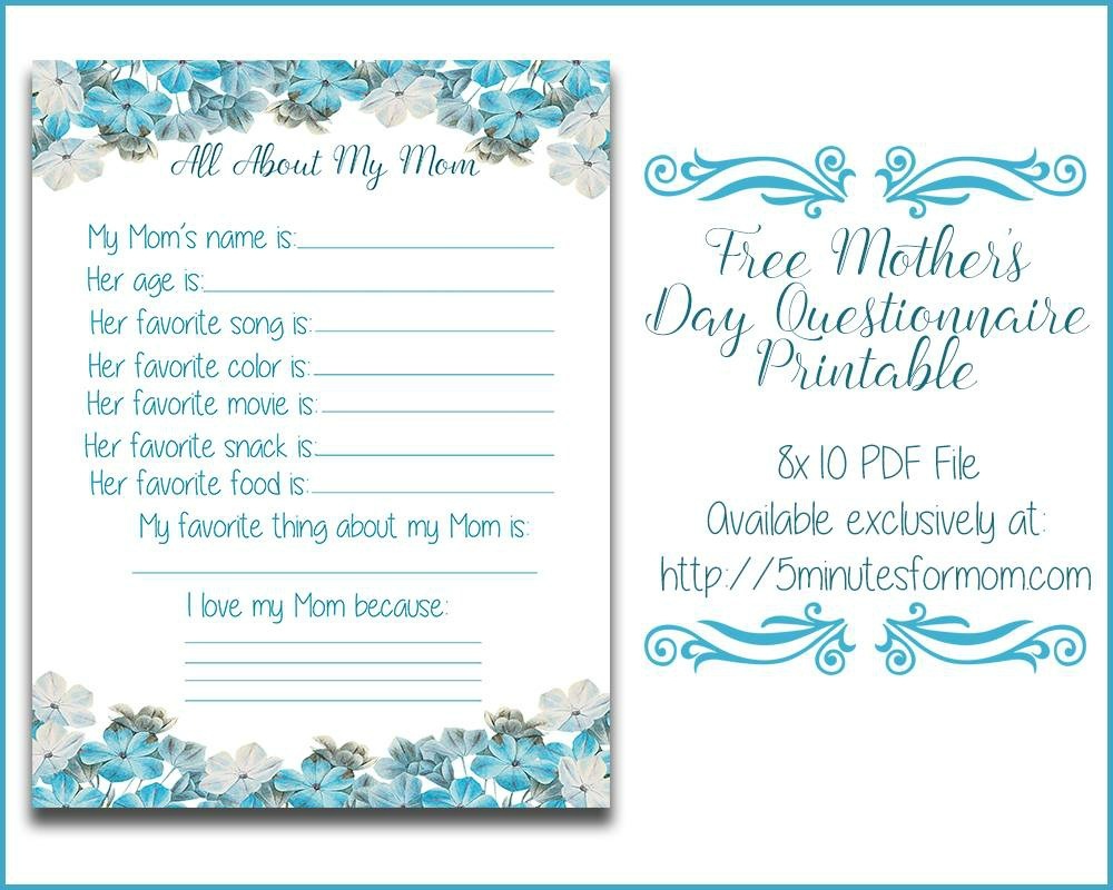 All About My Mom Questionnaire - Free Printable For Mother&amp;#039;s Day - Free Printable Mother&amp;#039;s Day Questionnaire