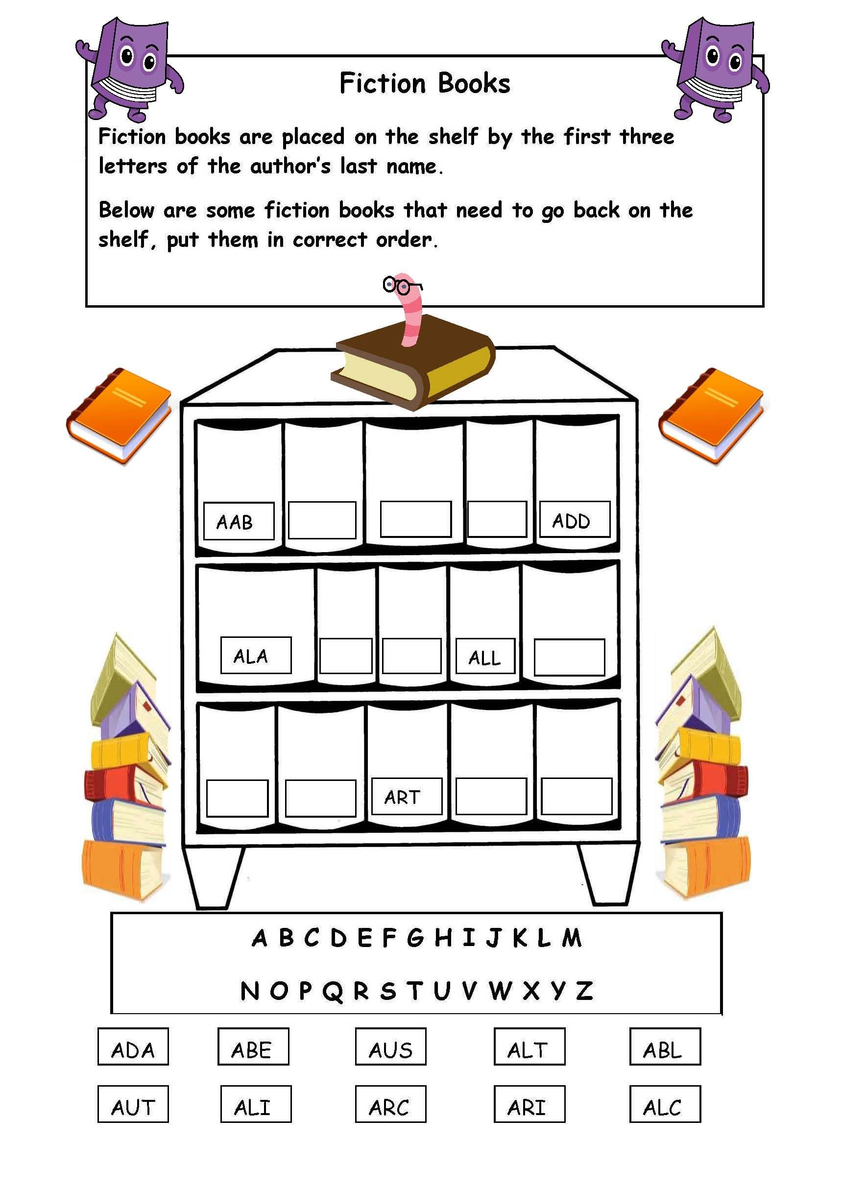 Alphabetical Order On The Shelf - Worksheet. | Library Skills - Free Library Skills Printable Worksheets