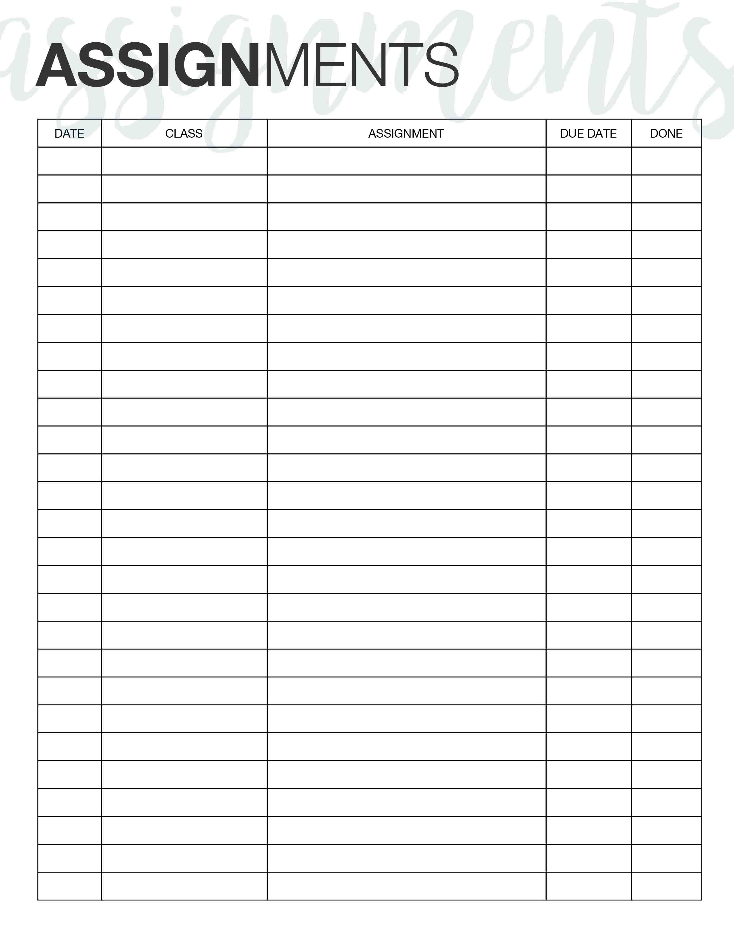 Assignment Tracker. Here&amp;#039;s A Simple Free Printable That You Can Use - Get Out Of Homework Free Pass Printable