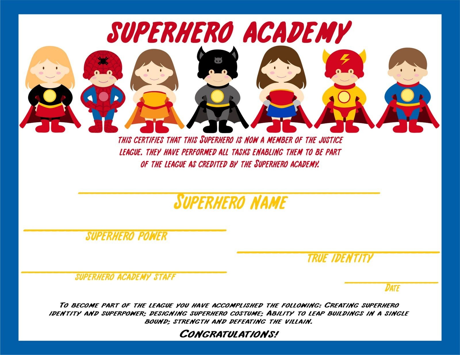 Awesome Ideas For Students To Do To Earn A Superhero Certificate - Free Printable Superhero Certificates