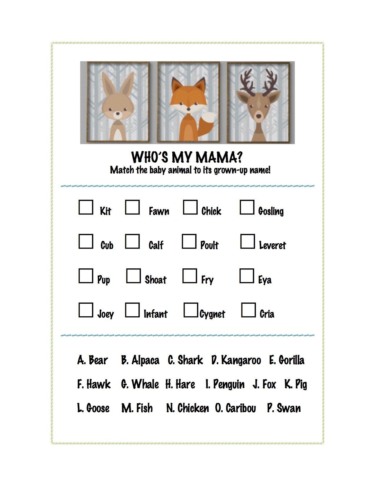Baby-Animal-Names-Game-Free-Printable | Grand Baby Boy Shower In - Free Printable Pictures Of Baby Animals