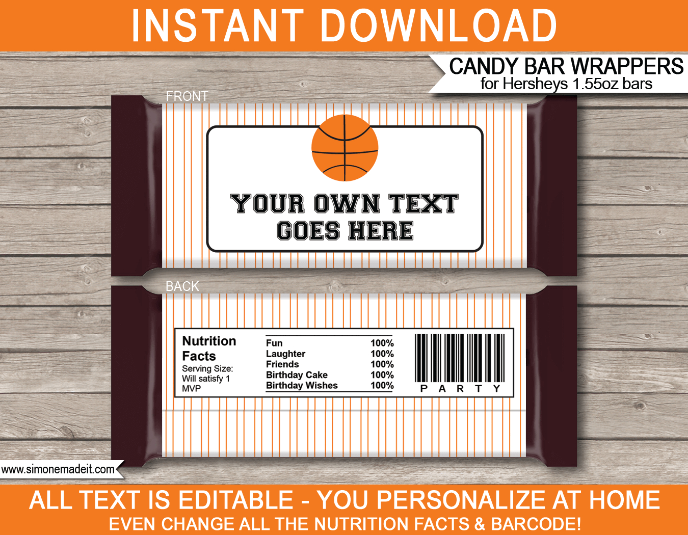 Basketball Hershey Candy Bar Wrappers | Personalized Candy Bars - Free Printable Birthday Candy Bar Wrappers