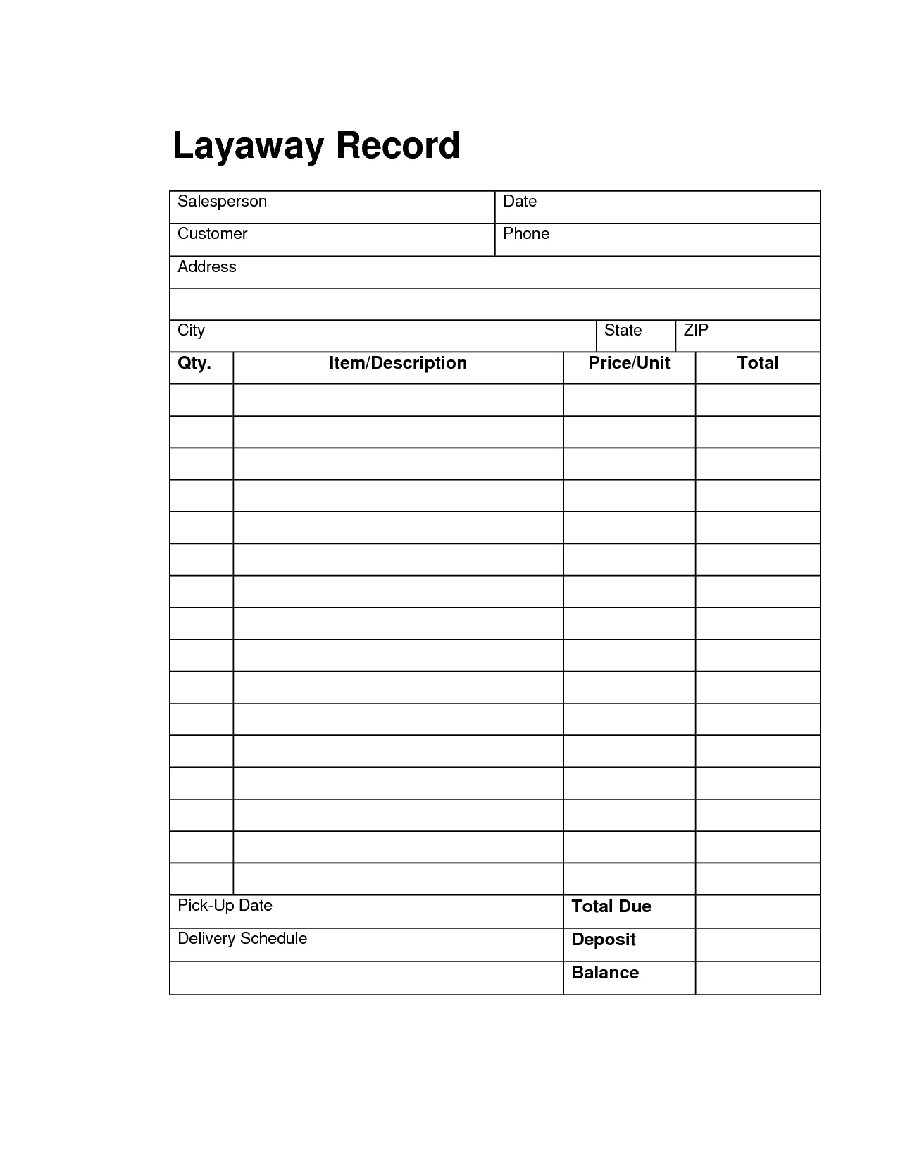 Layaway Agreement Form Printable Printabler Free Printable Layaway 