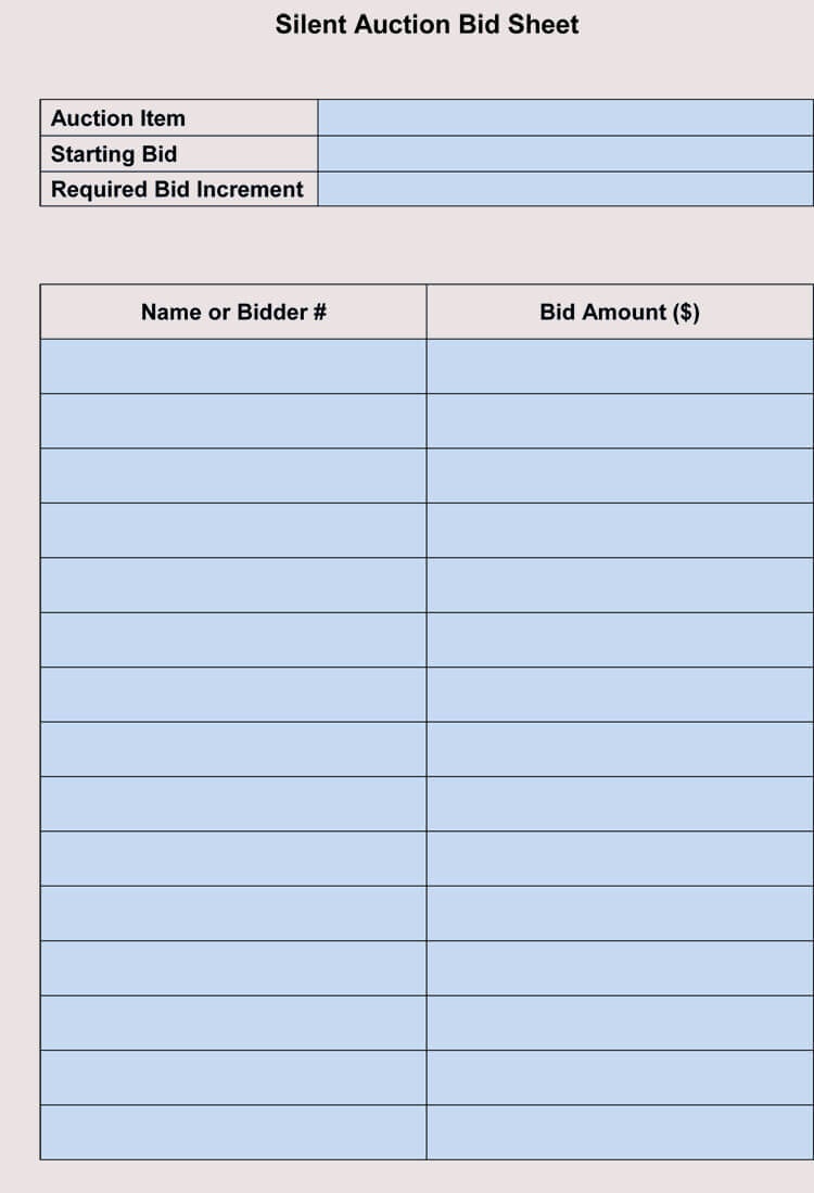 Bid Sheet Templates For Silent Auction (In Word, Excel, Pdf Format) - Free Printable Silent Auction Bid Sheets