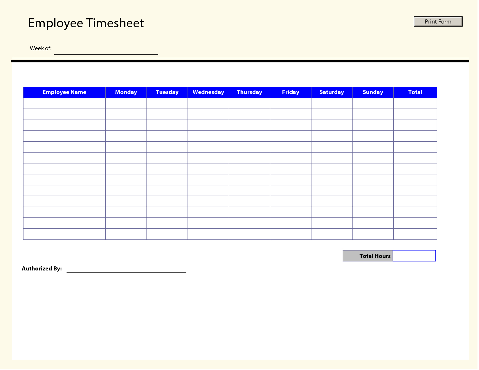 Blank Employee Timesheet Template | Management Templates | Timesheet - Free Printable Time Sheets Forms