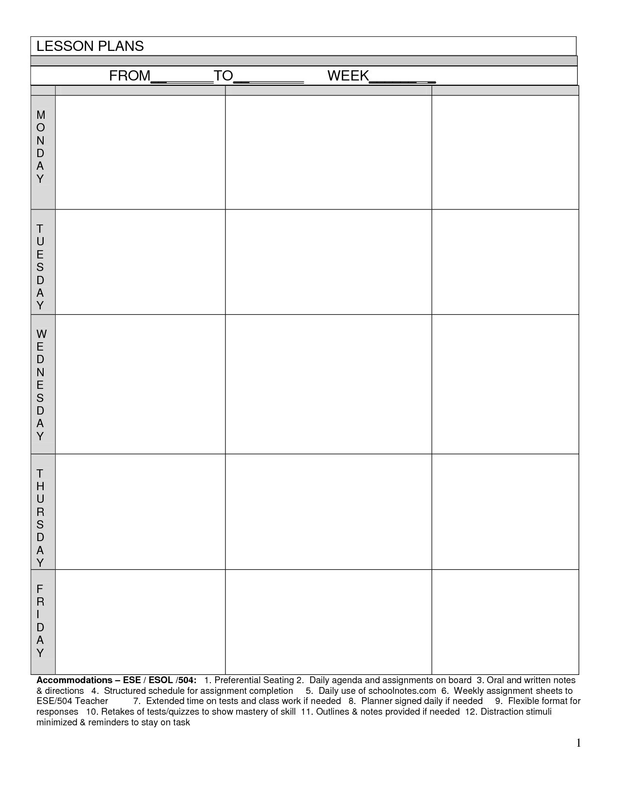 Blank Lesson Plans For Teachers | Free Printable Blank Preschool - Free Printable Lesson Plan Template Blank