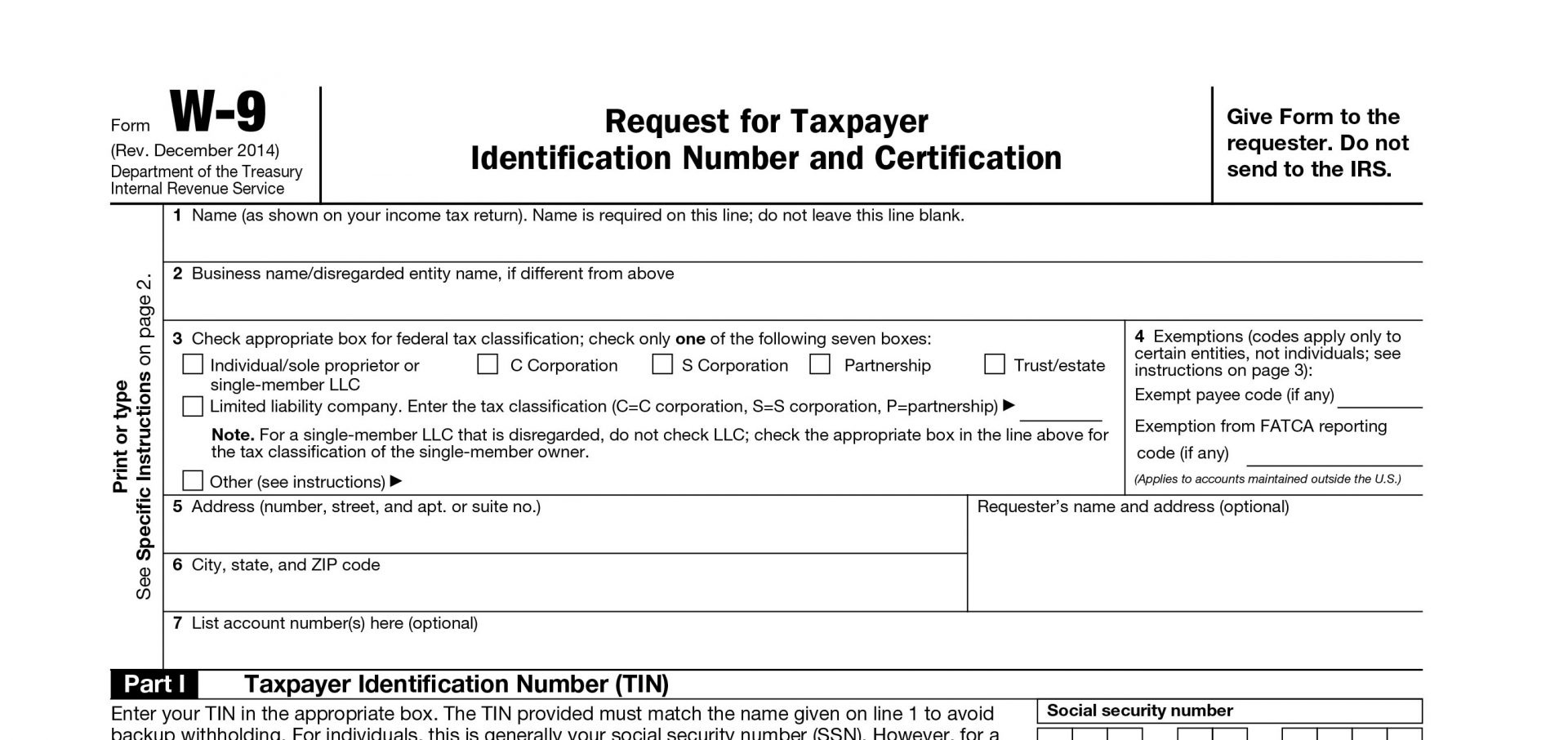 Blank W9 2018 – 2019 – Free W9-Form To Print - Free Printable W9