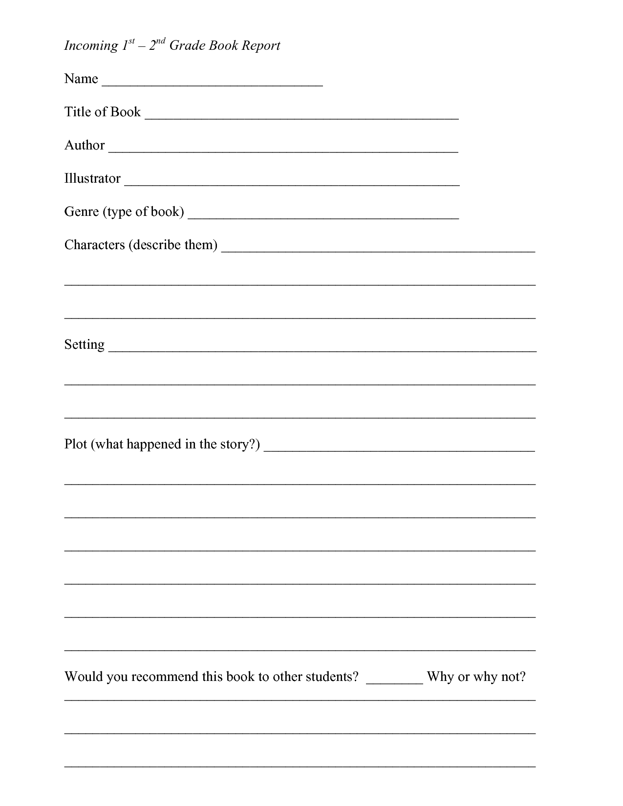 Free Printable 5th Grade Book Report Template - Printable Templates