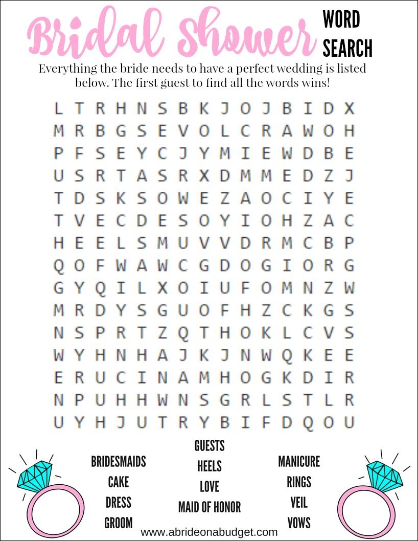 Bridal Shower Word Search Game (Free Printable) | Wedding Ideas - Free Printable Bridal Shower Games Word Scramble