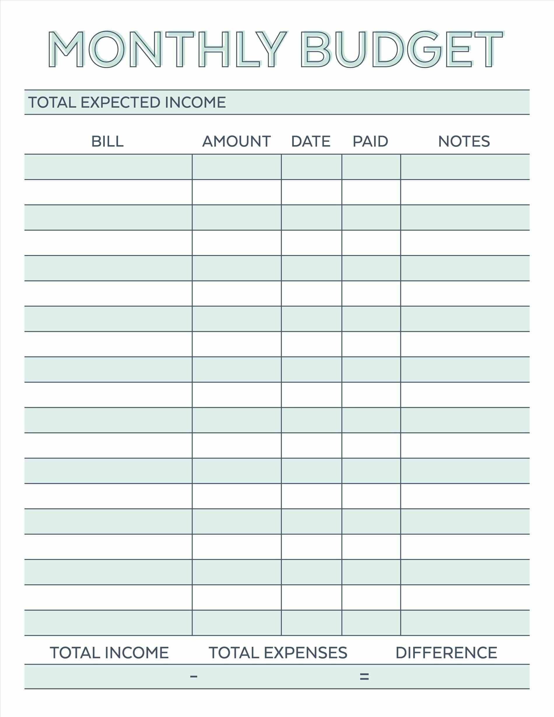 Budget Planner Planner Worksheet Monthly Bills Template Free - Free Printable Monthly Expense Sheet