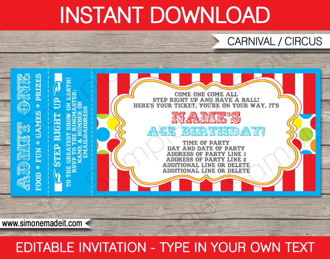 Carnival Party Ticket Invitation Template | Carnival Or Circus - Free Printable Ticket Invitations