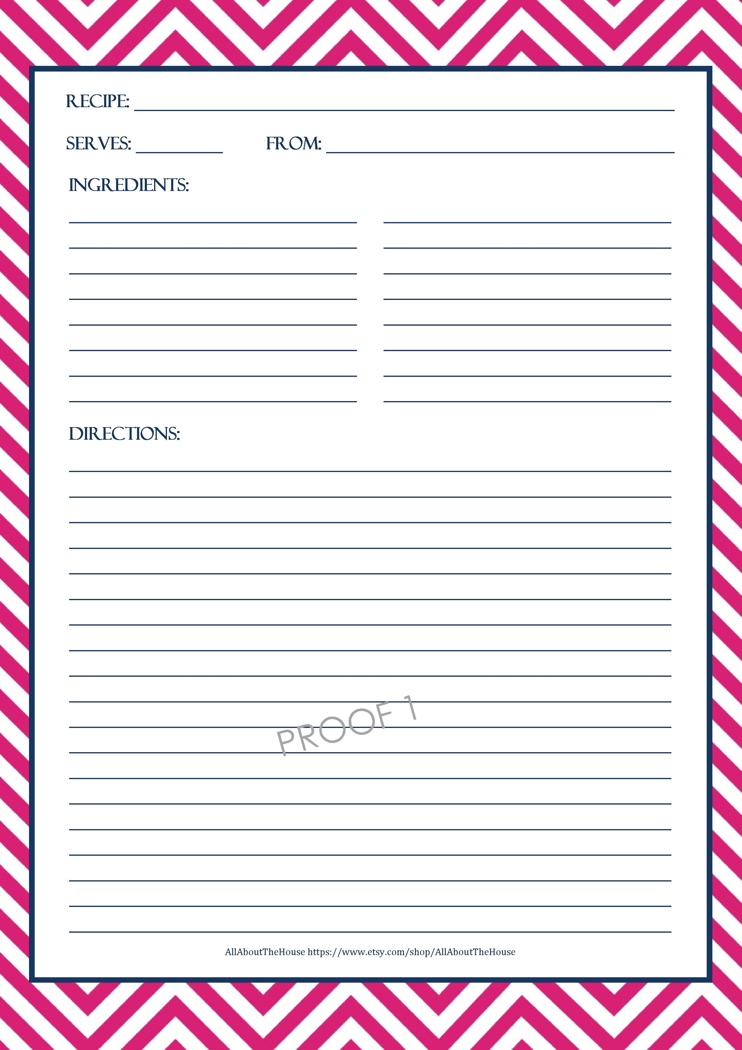 Chevron Recipe Sheet Editable | School Binder Wallpaper | Food - Free Printable Recipe Page Template