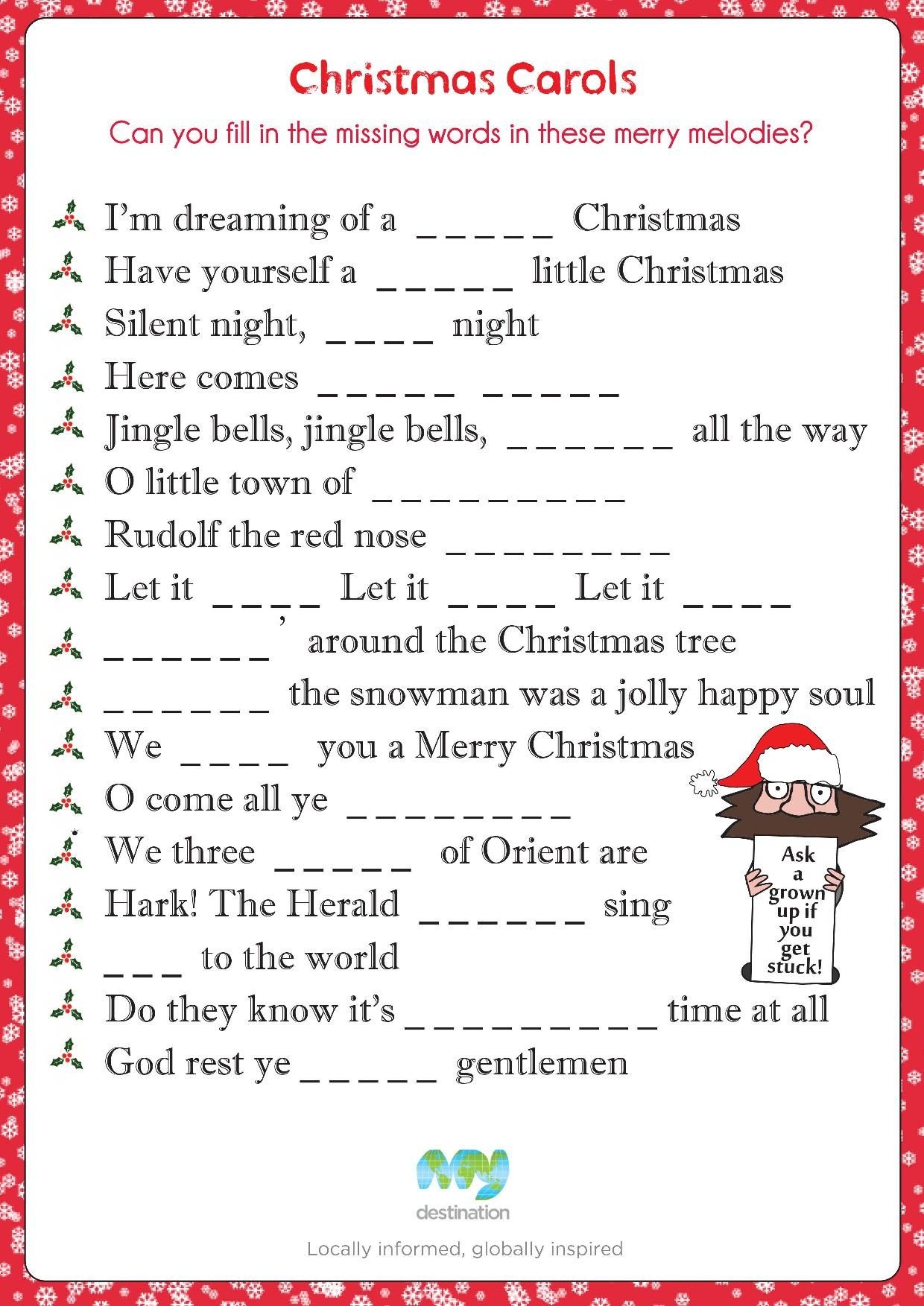 Christmas Song Lyrics Game Free Printable Free Printable A To Z