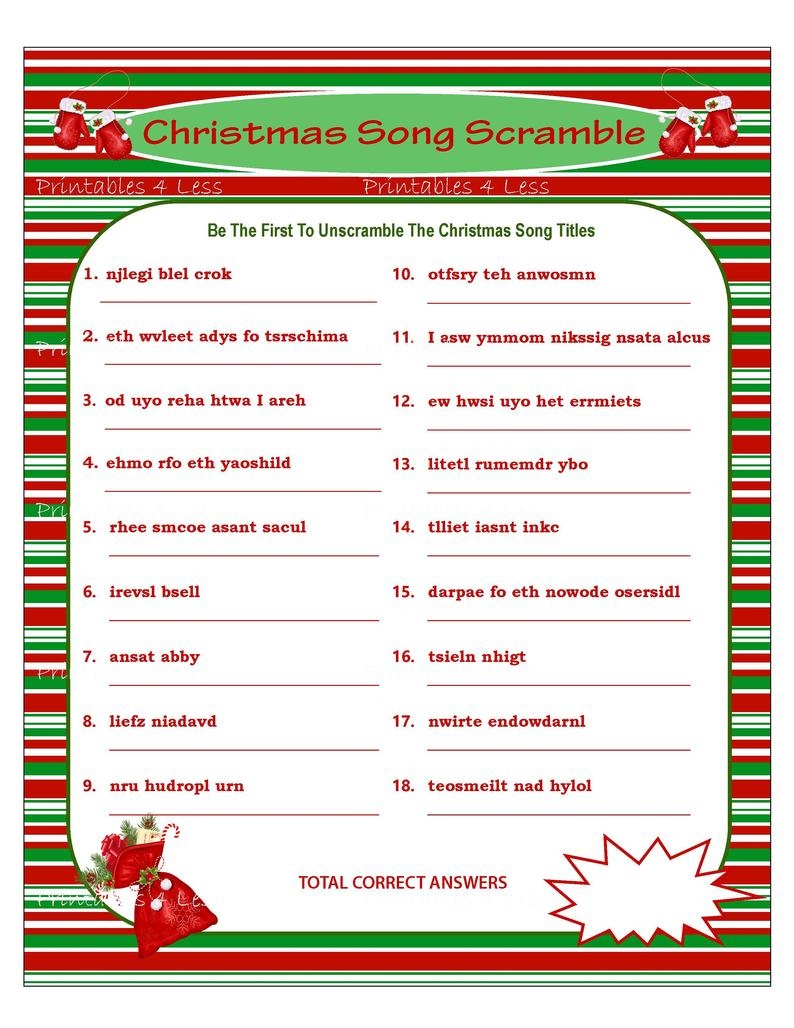 Christmas Song Scramble Free Printable Free Printable A To Z