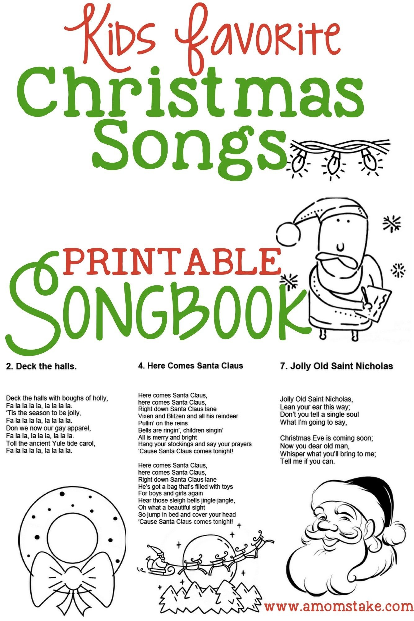 Christmas Songs For Kids – Free Printable Songbook! A Coloring Book - Free Printable Christmas Carols Booklet