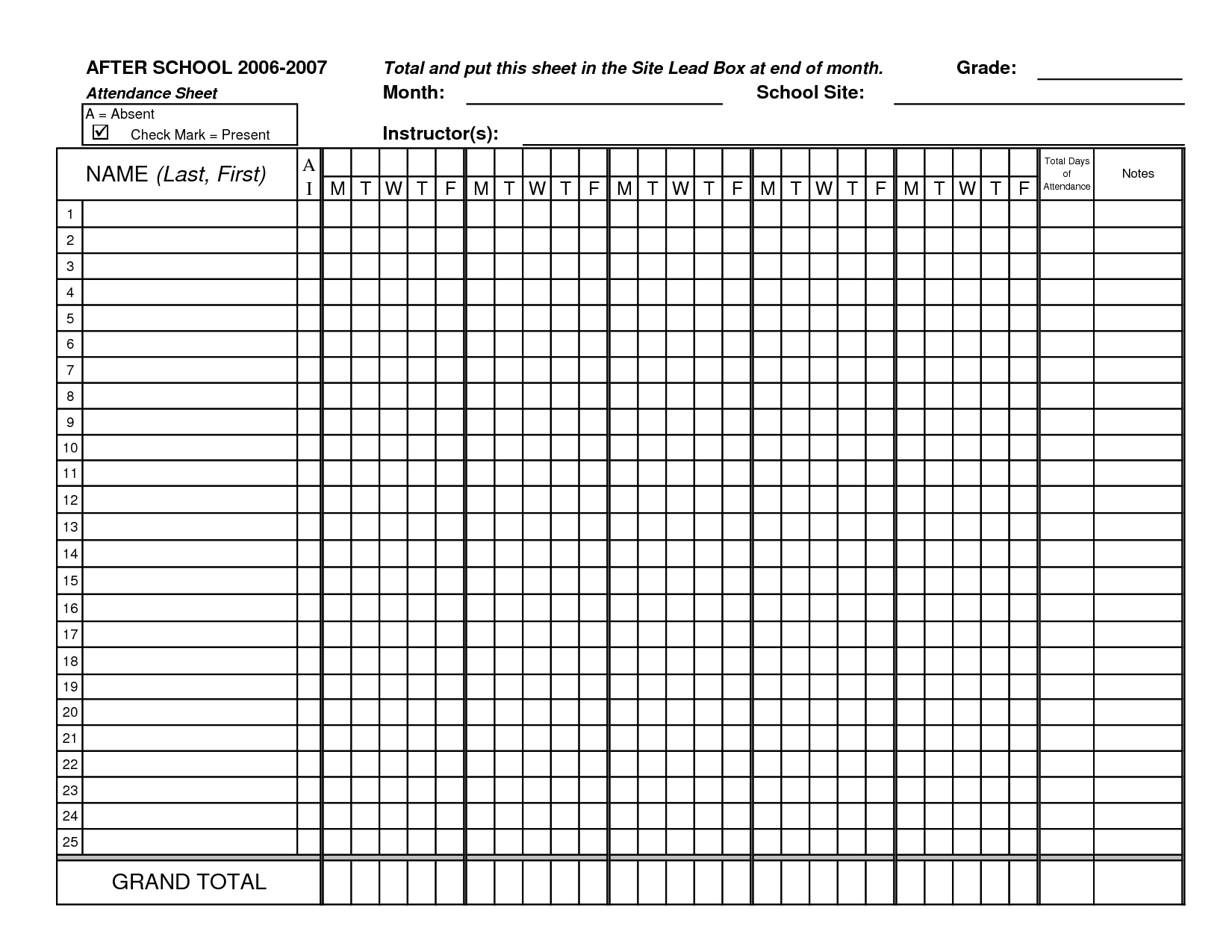 Classroom Attendance Sheets | Class Attendance Sheets - Excel - Free Printable Attendance Sheets For Homeschool