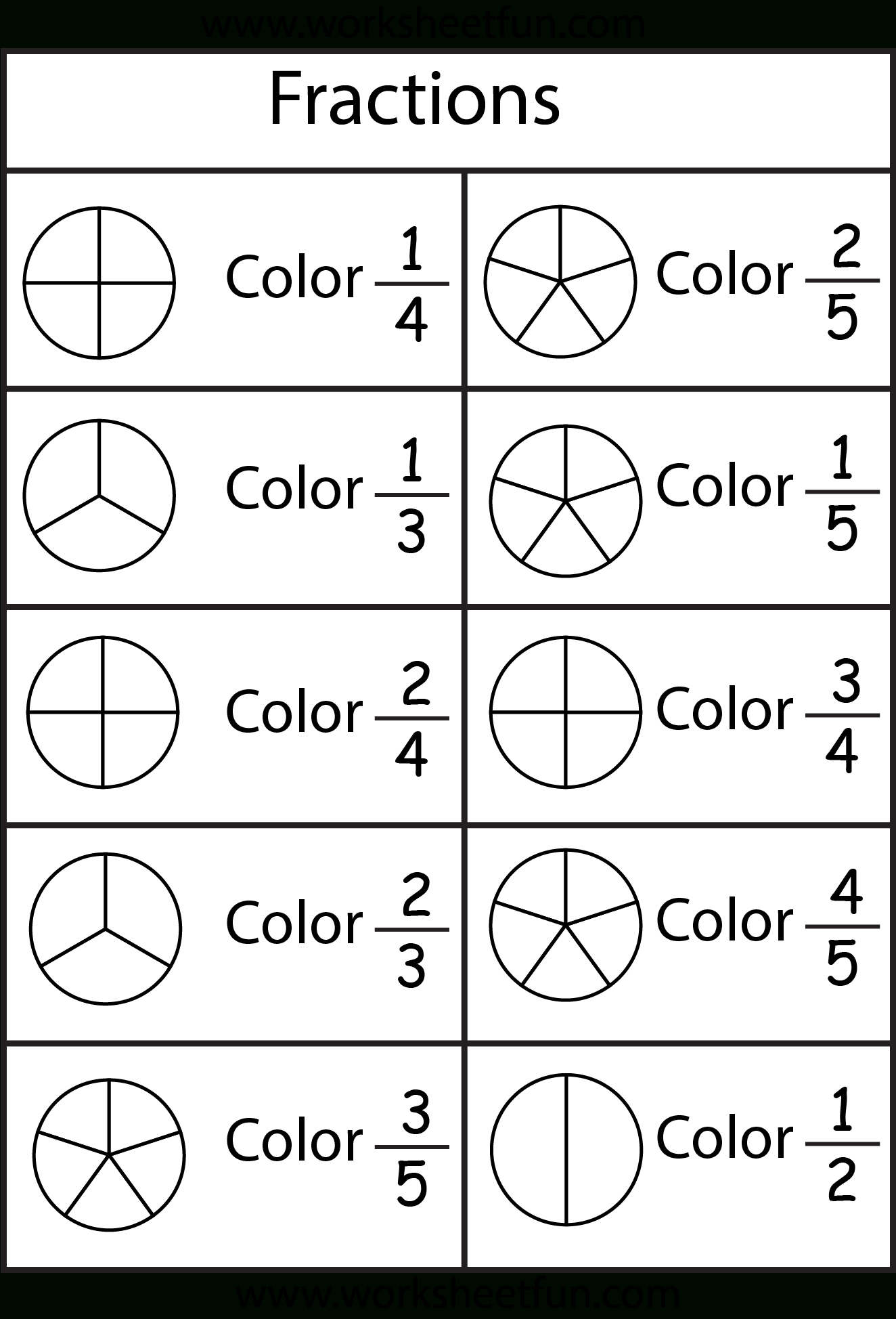 Color The Fraction - 4 Worksheets | Printable Worksheets | 2Nd Grade - Free Printable First Grade Fraction Worksheets