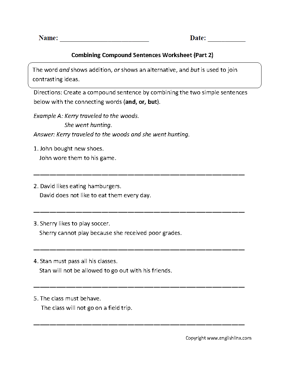 Combining With Compound Sentences Worksheet Part 2 | English | Types - Free Printable Worksheets On Simple Compound And Complex Sentences