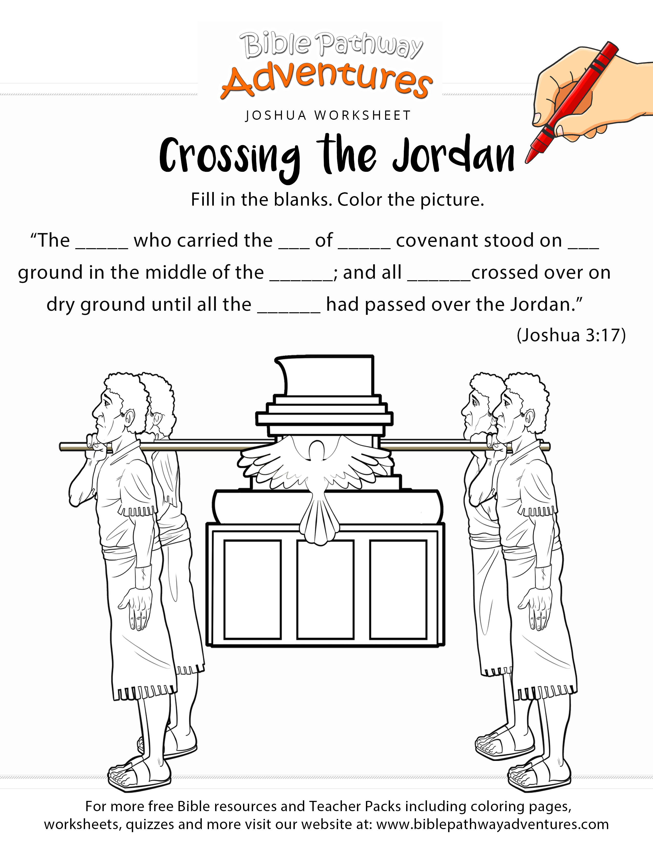 Crossing The Jordan Bible Worksheet &amp;amp; Coloring Page | Sunday School - Free Printable Children&amp;#039;s Bible Lessons Worksheets