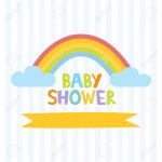 Cute Baby Shower Invitation Template With Letters And Rainbow   Free Printable Rainbow Letters