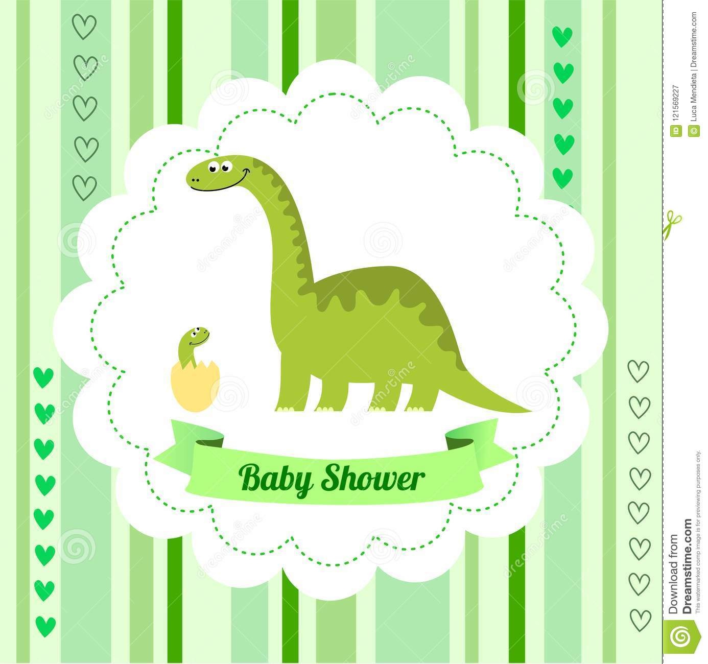 Cute Card Template Of A Baby Shower Invitation With A Dinosaur Stock - Free Printable Dinosaur Baby Shower Invitations