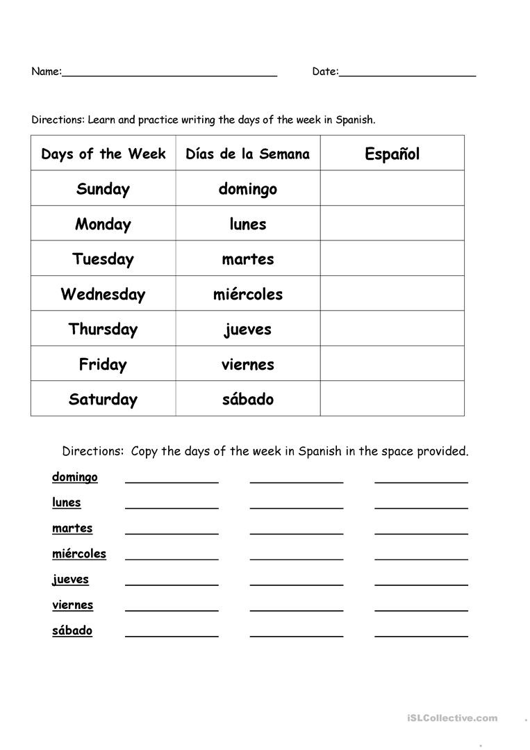 Days Of The Week In Spanish Worksheet - Free Esl Printable - Free Printable Spanish Numbers