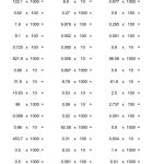 Decimal × 10, 100, Or 1000 (Horizontal; 45 Per Page) (A   Multiplying Decimals Free Printable Worksheets