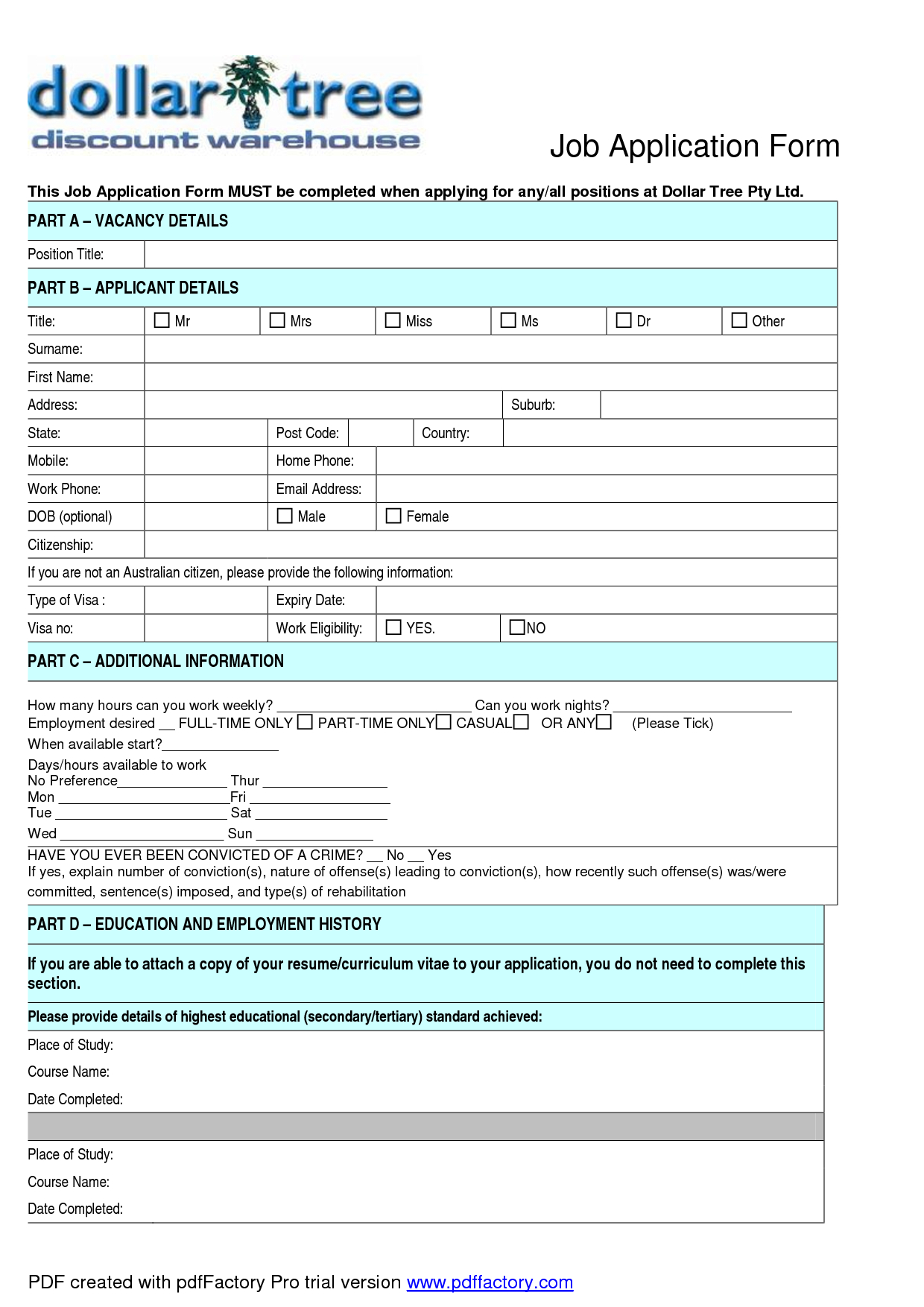 Dollar General Application Print Out | Job Application To Dollar - Free Printable Dollar Tree Application Form