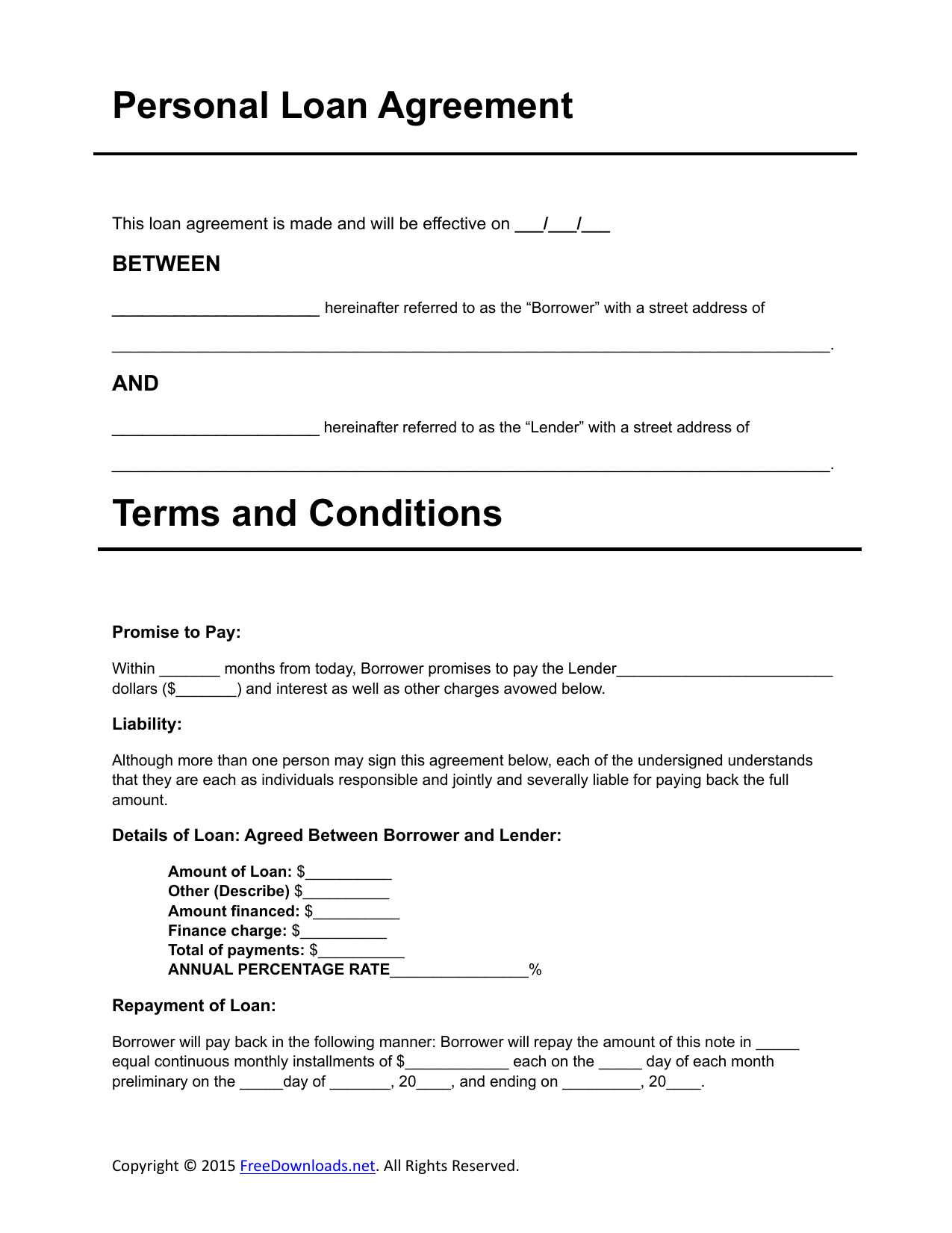 Free Printable Personal Loan Forms Free Printable A To Z