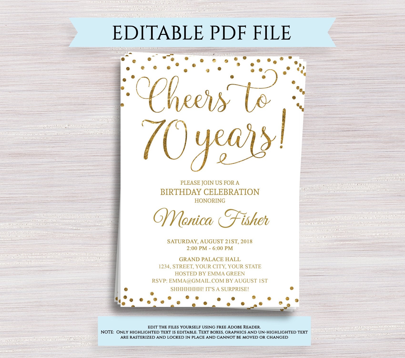 Editable 70Th Birthday Party Invitation Template Cheers To 70 | Etsy - Free Printable 70Th Birthday Party Invitations