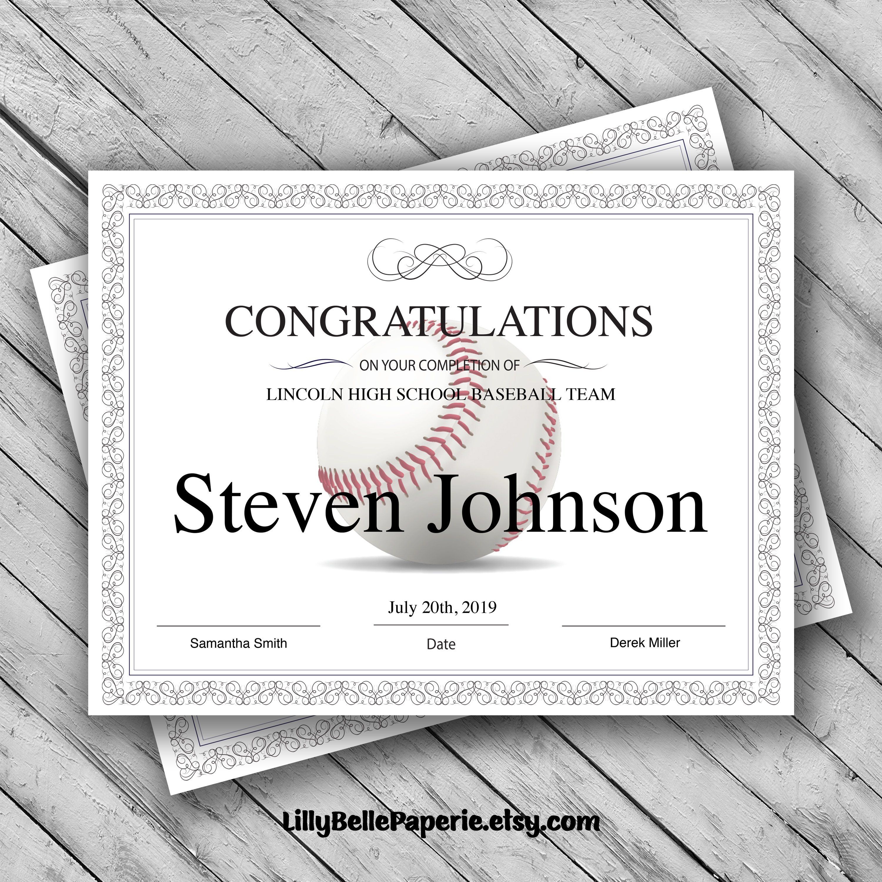Editable Baseball Certificate Template - Printable Certificate - Free Printable Baseball Certificates