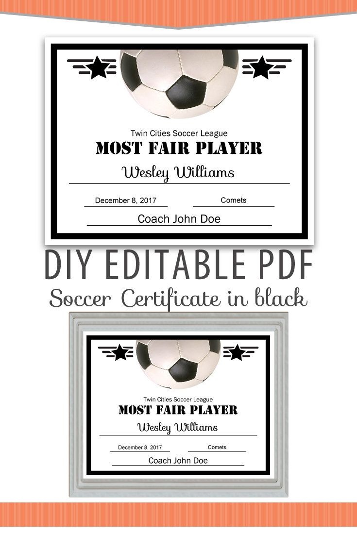 Editable Pdf Sports Team Soccer Certificate Diy Award Template In - Free Printable Soccer Certificate Templates