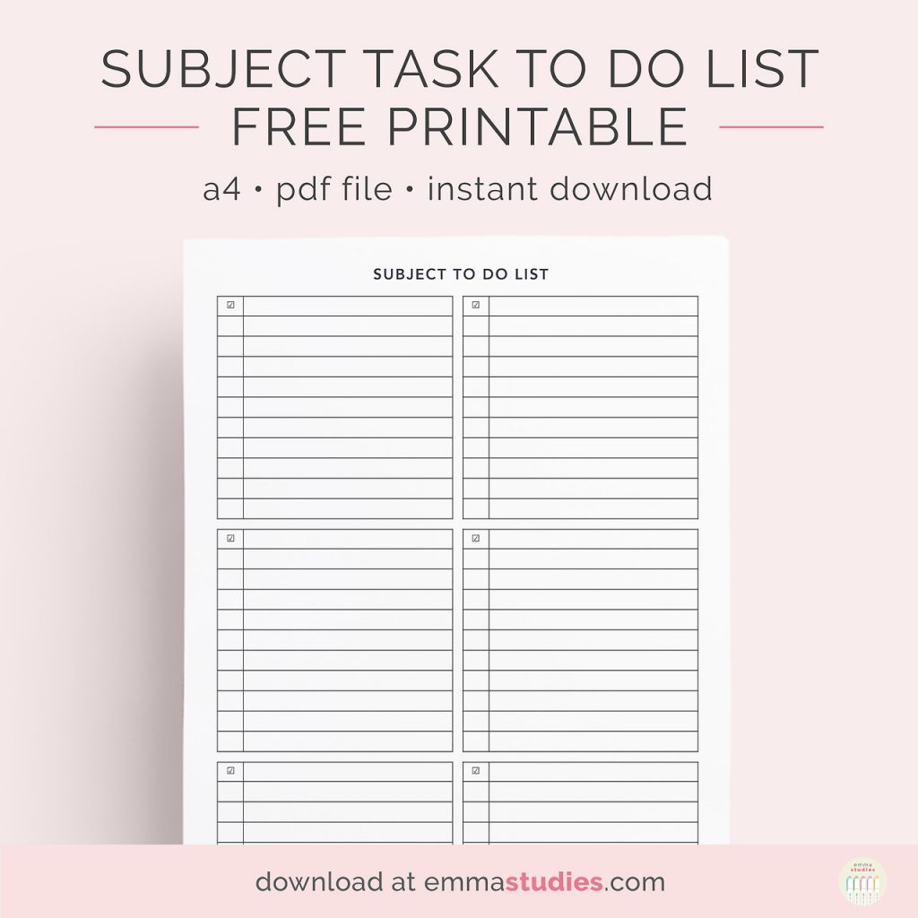 Emma's Studyblr — Subject Task To Do List Free Printable An - Free