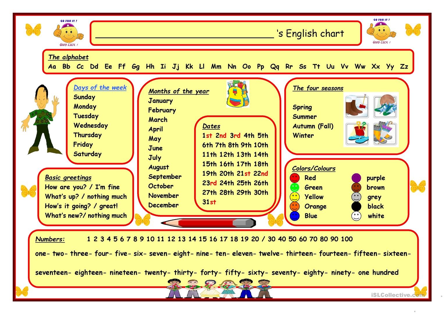 English (Wall) Chart Worksheet - Free Esl Printable Worksheets Made - Free Printable Months Of The Year Chart