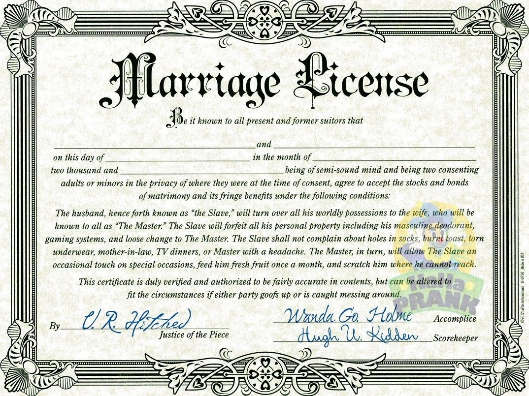 Fake Marriage Certificate Printable Free Free Printable A to Z