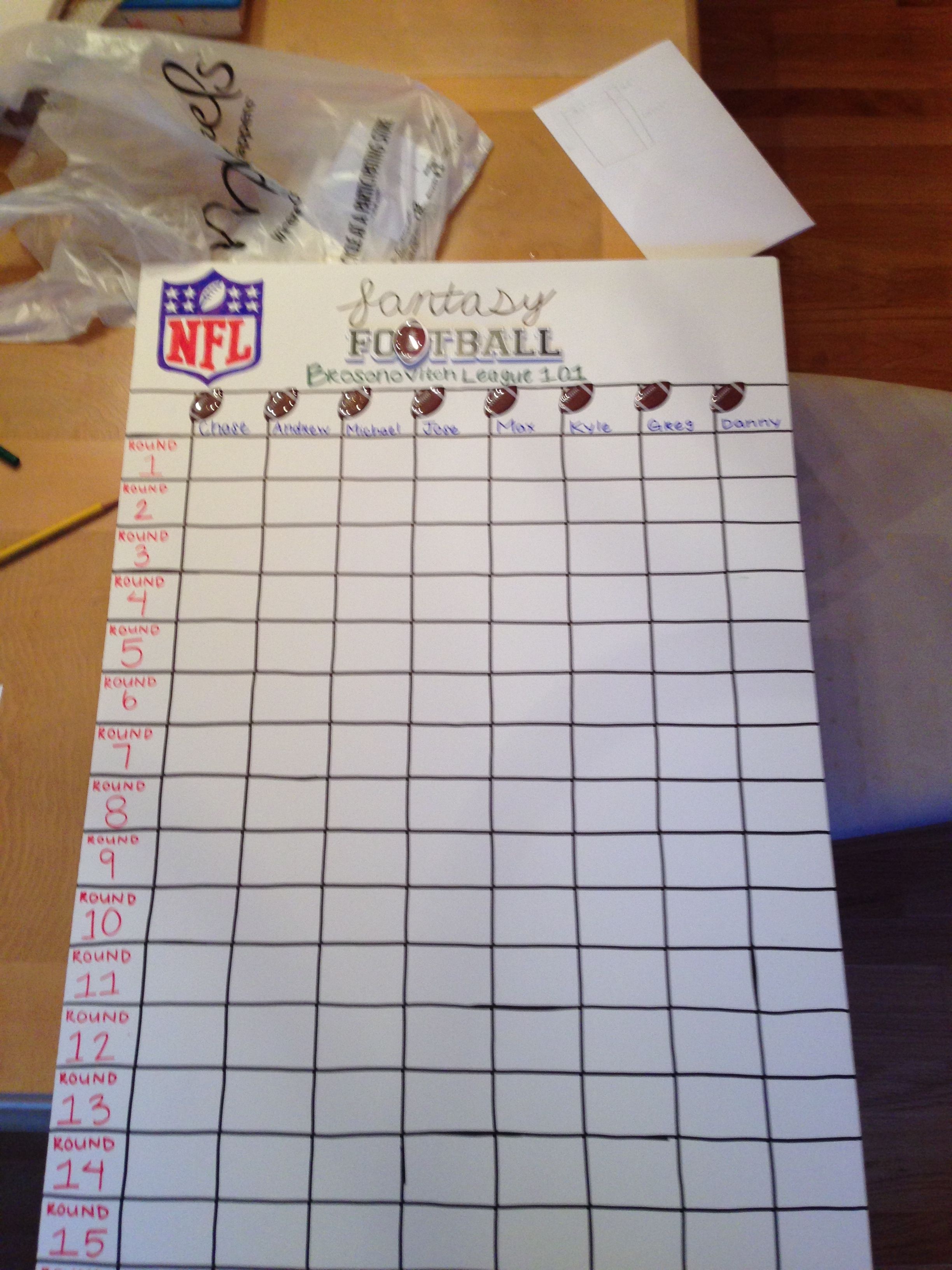 Fantasy Football Draft Board I Made For My Friends&amp;#039; Fantasy League - Free Fantasy Football Draft Kit Printable