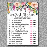 Floral Baby Shower Game He Said She Said Game Printable | Etsy   He Said She Said Game Free Printable