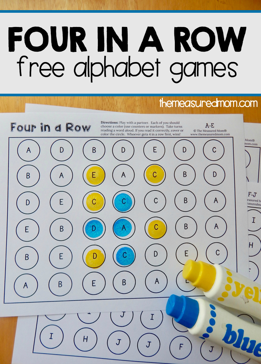 Four In A Row Archives - The Measured Mom - Free Printable Alphabet Games